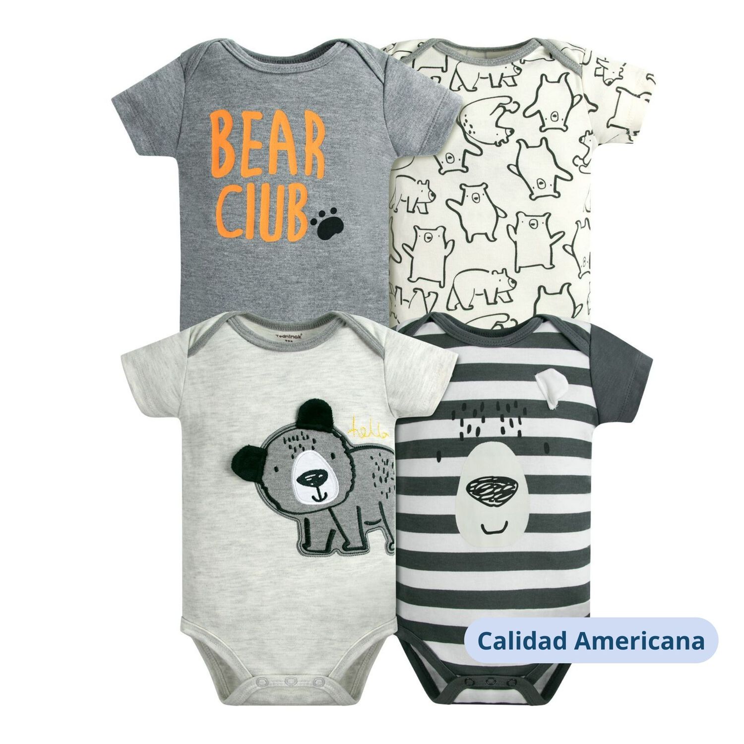 Pack 4 Bodys Ni&ntilde;o Manga Corta Tedmimak 100% Algod&oacute;n Bear Club image number 3.0