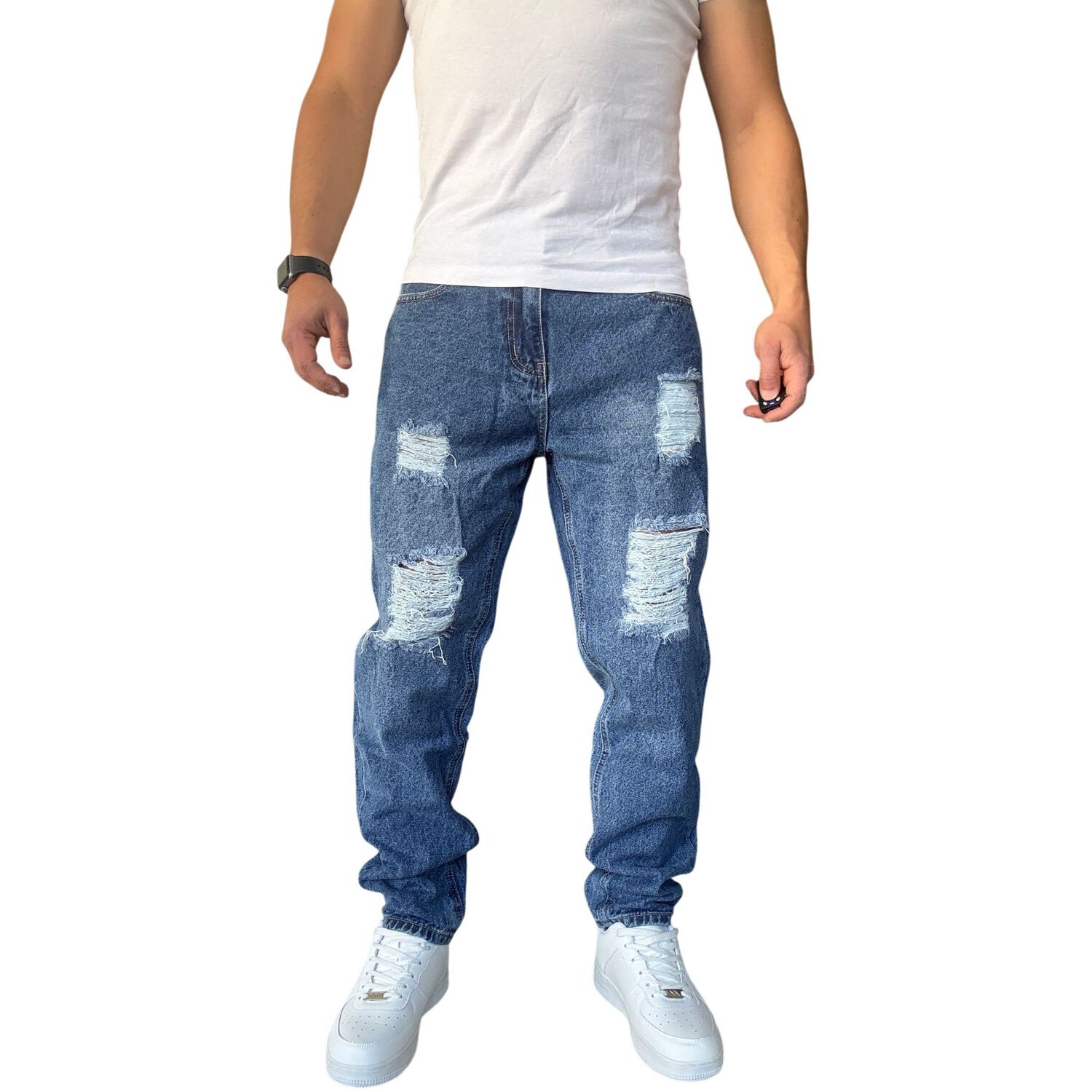 Jeans Tela R&iacute;gida Corte Mom Rasgado image number 3.0