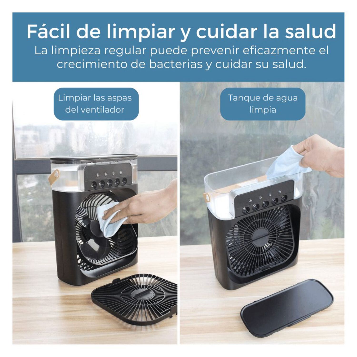 Climatizador Port&aacute;til Fr&iacute;o 4 En 1 Ventilador Humificador Enfriador Lampara Led 220v Usb Negro image number 5.0