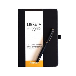 Caja Regalo Libreta Cocida A5 Negra C/lapiz - Adetec