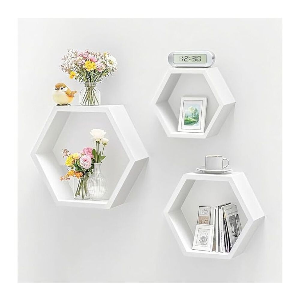 Set 3 Repisas Estante Flotantes Hexagonales De Madera Decorativo Moderno image number 3.0