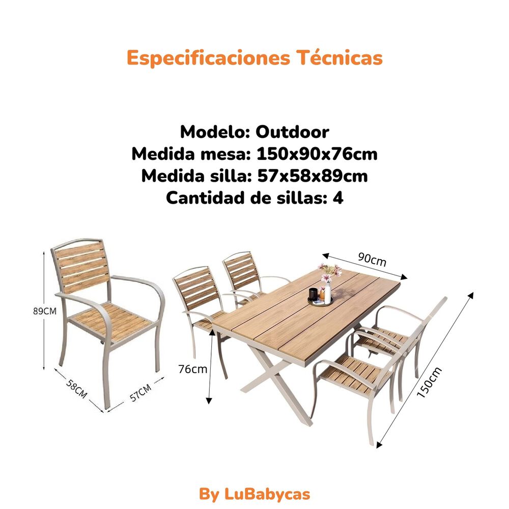 Juego De Comedor Exteriores 150cm Y 4 Sillas Impermeables image number 15.0