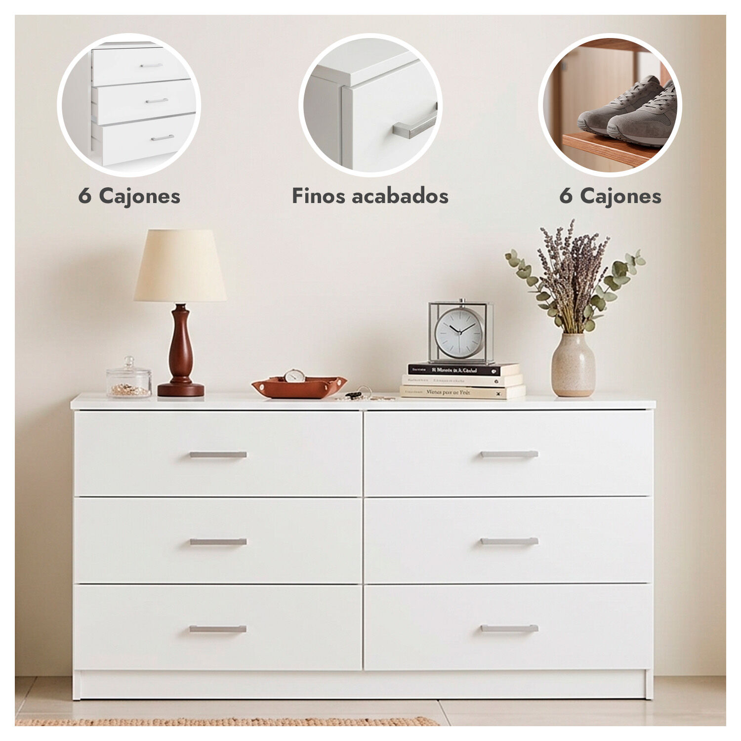 C&oacute;moda 6 Cajones Cajonera Mueble Organizador Dormitorio image number 1.0