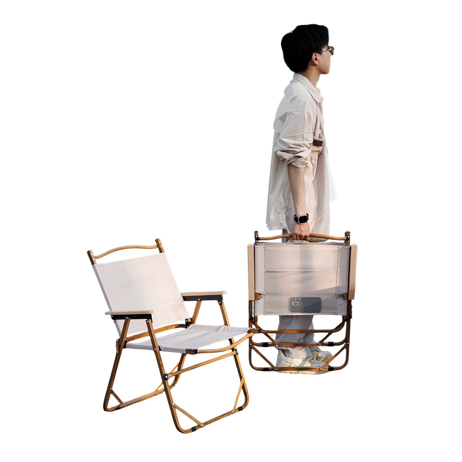 Silla Plegable Camping Con Bolsillo Playa Picnic Beige Kemi image number 8.0