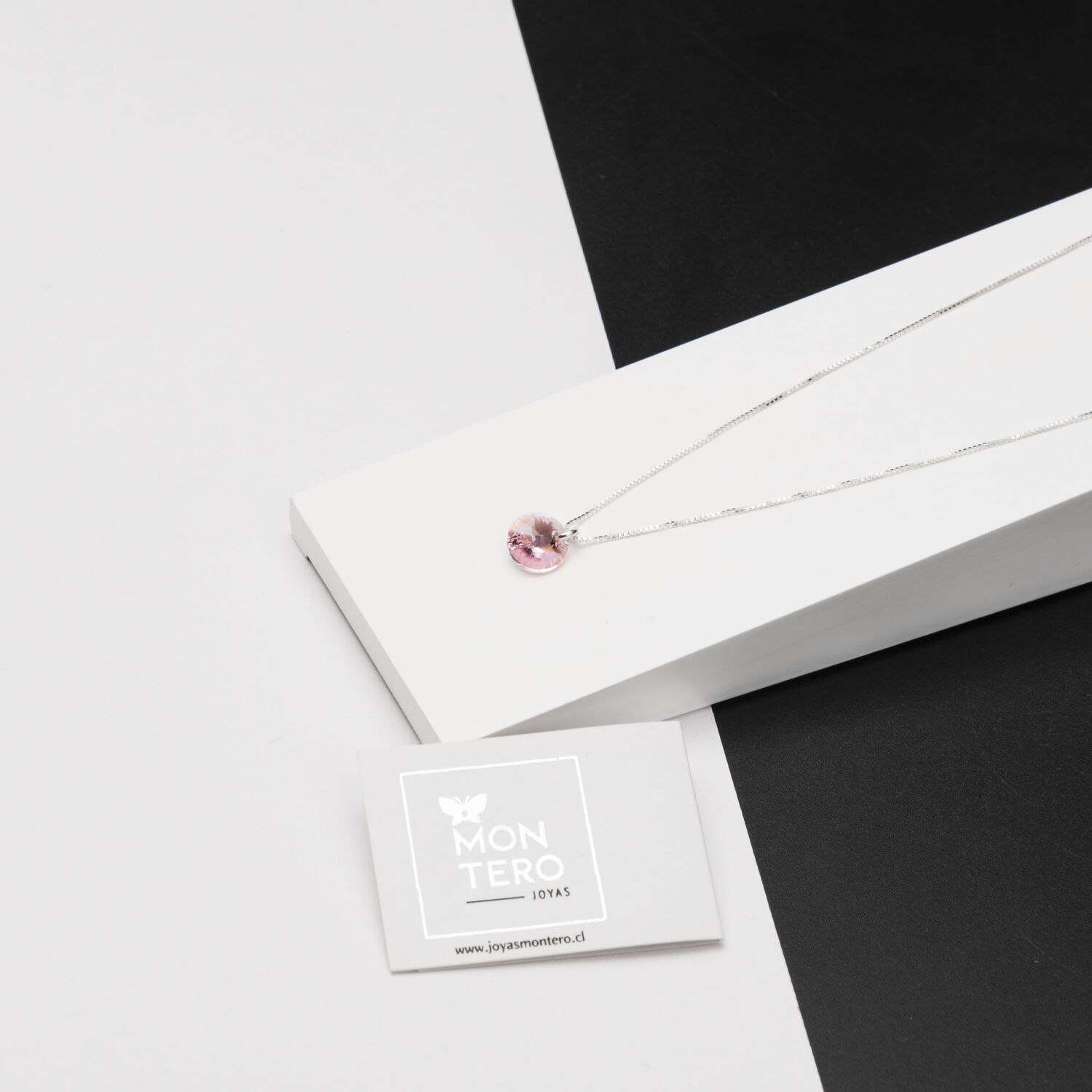 Collar Punto De Luz Plata Italiana 925 Y Cristal Genuino Rose image number 1.0