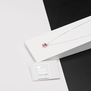 Collar Punto De Luz Plata Italiana 925 Y Cristal Genuino Rose