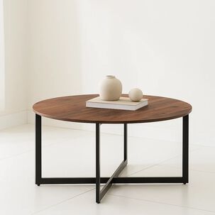 Mesa De Centro 80cm Redonda - Madera Oscura Walnut