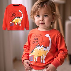 Poler&oacute;n Ni&ntilde;o Manga Larga 100% Algod&oacute;n Naranja Dinosaurios