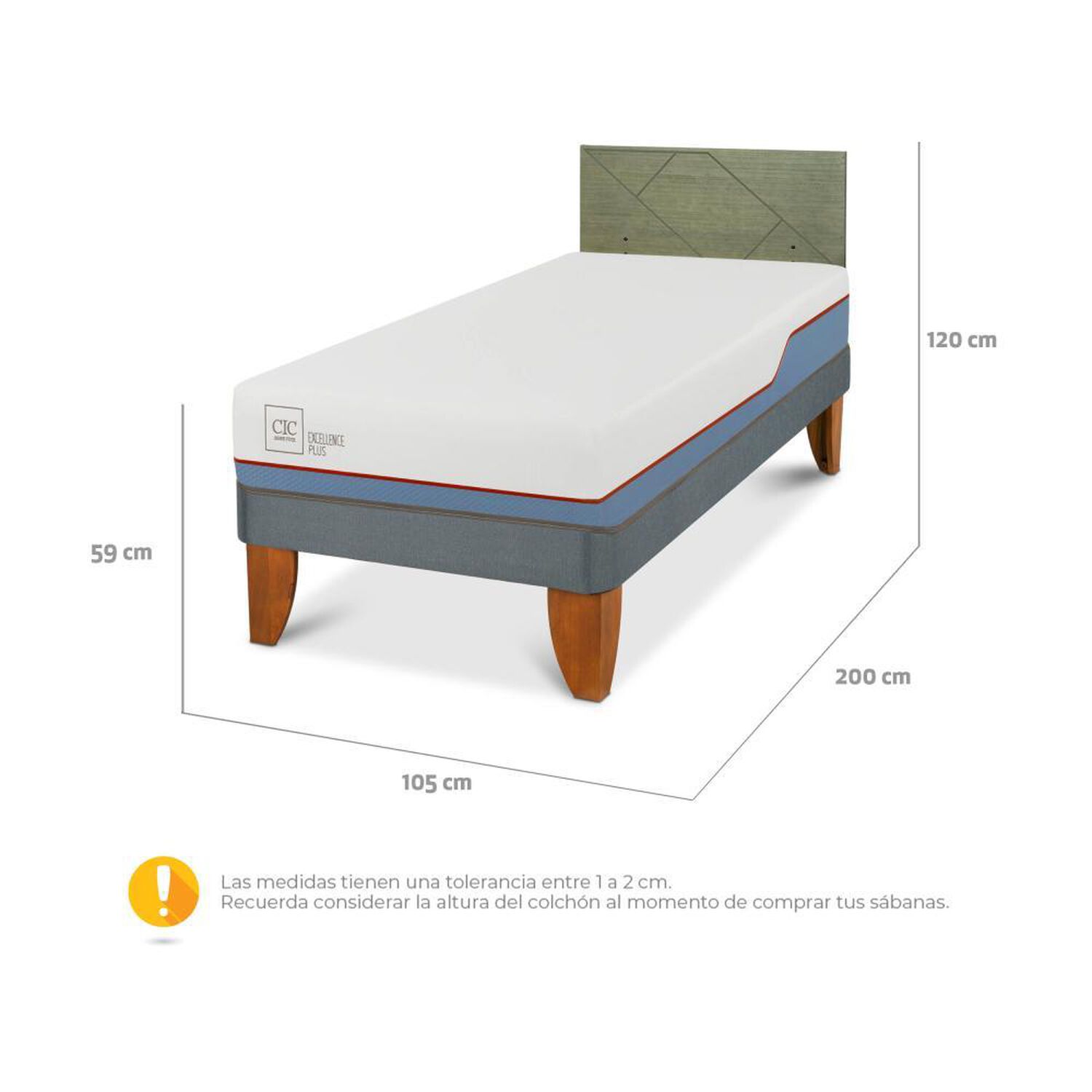 Cama Europea Cic Excellence Plus / 1.5 Plazas / Base Normal + Respaldo image number 4.0