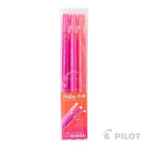 Set 3 lápices frixion delgados retráctiles gel borrable rosa rosado coral