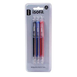 Bolígrafos Gel 0,7 Mm Neg/azu/roj Isofit