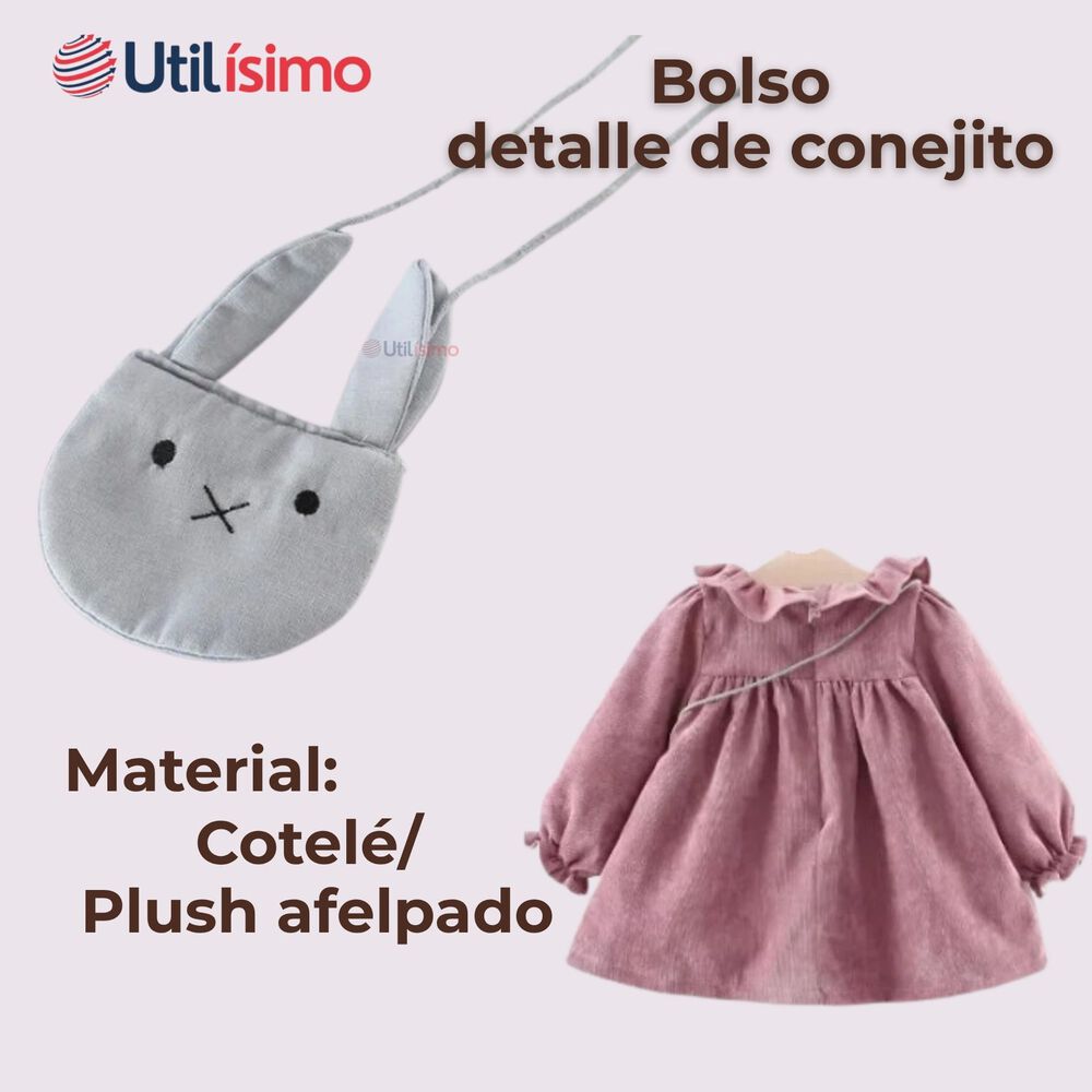 Vestido De Cotelé Con Bolso Conejo Forrado En Plush Niña Color Lila image number 4.0