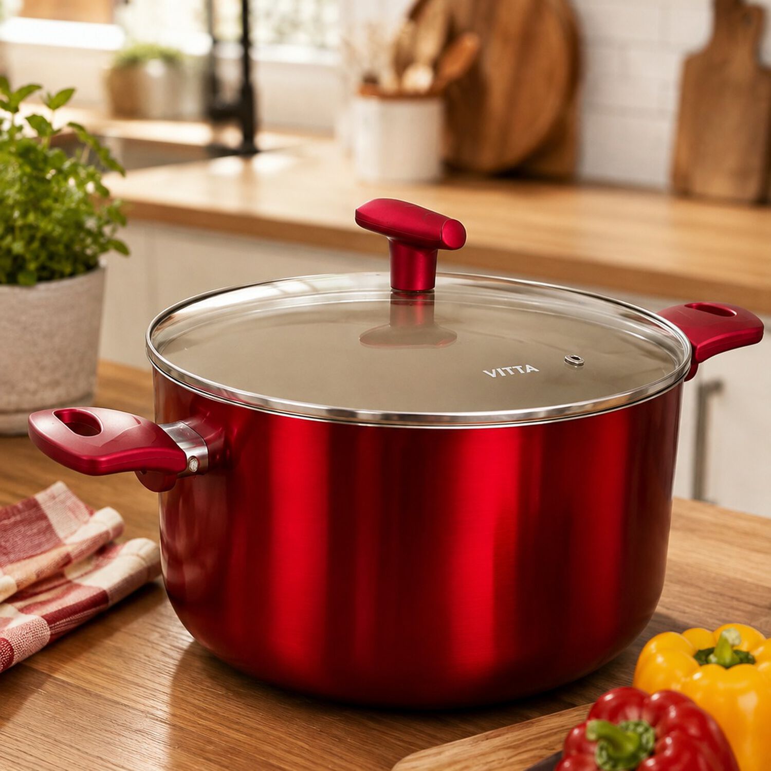 Olla Cacerola Antiadherente De Aluminio 30 Cm 10,5 Lts Con Tapa Modelo Rosso Marca Vitta image number 6.0