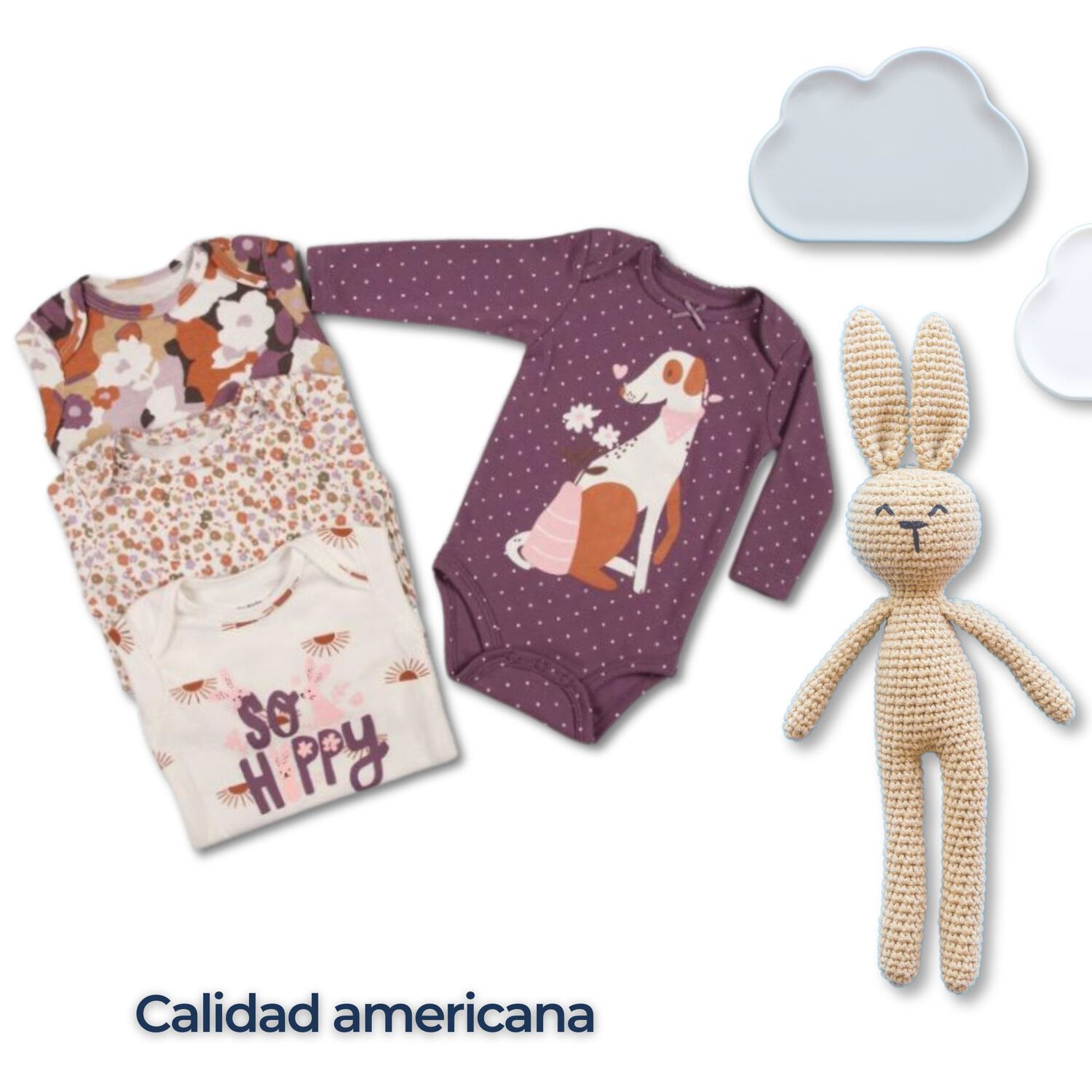 Pack 4 Bodys Ni&ntilde;a Manga Larga Tedmimak 100% Algod&oacute;n Dog Canela image number 5.0