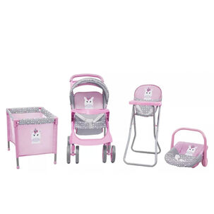 Coche Travel De Juguete Para Mu&ntilde;eca Rosado + Cuna Bebesit
