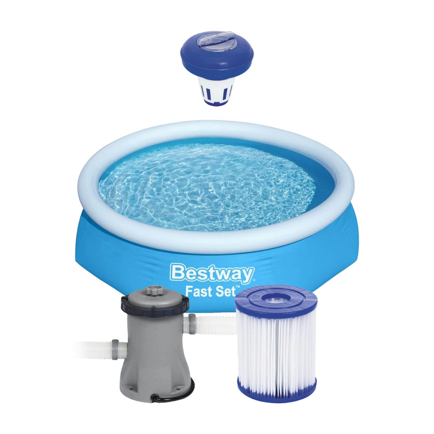 Kit Bestway Piscina Redonda F&aacute;cil Armado Con Filtro 2.44x61cm Azul + Porta Cloro image number 0.0