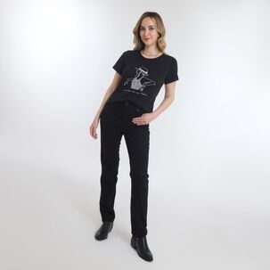 Polera Lisa Con Estampado Frontal Manga Corta Cuello Redondo Mujer Geeps