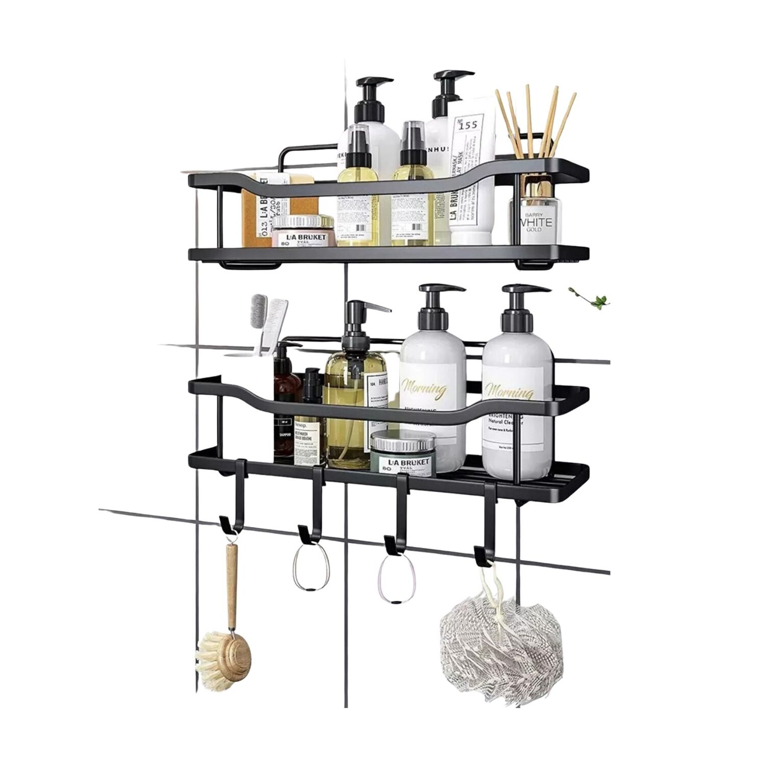 Organizador Ducha Ba&ntilde;o Adhesivo 2 Repisas 13x31x7.5 Cm Negro image number 2.0