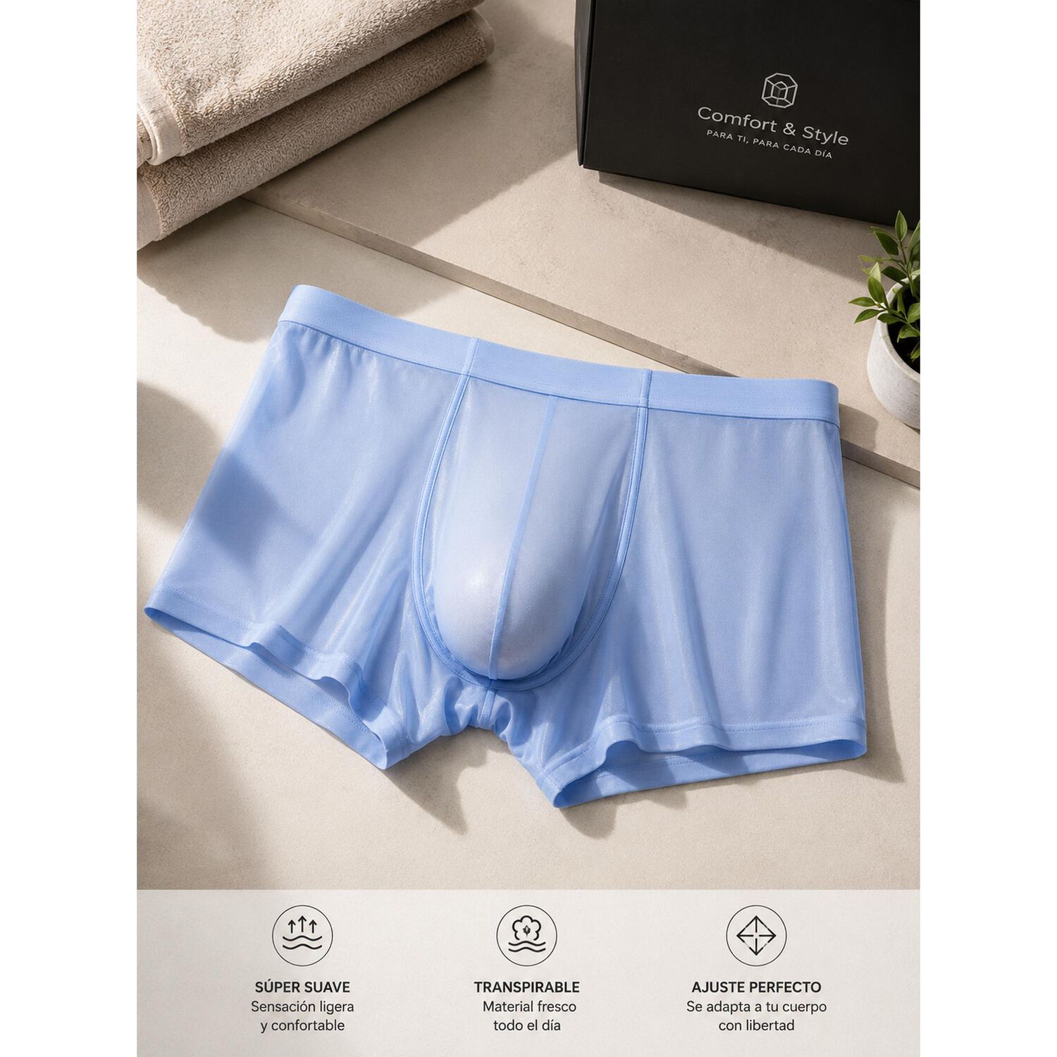 Boxer De Seda Sexy Trasnlucido Hombre Sin Costura 3piezas image number 2.0