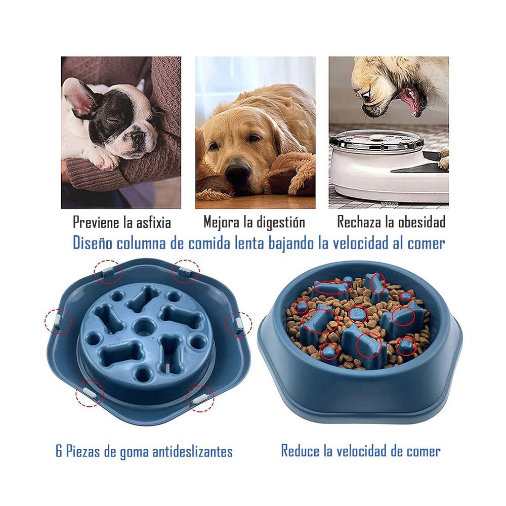 Plato De Comida Antiansiedad Mascotas Azul Huesitos Perros Y Gatos