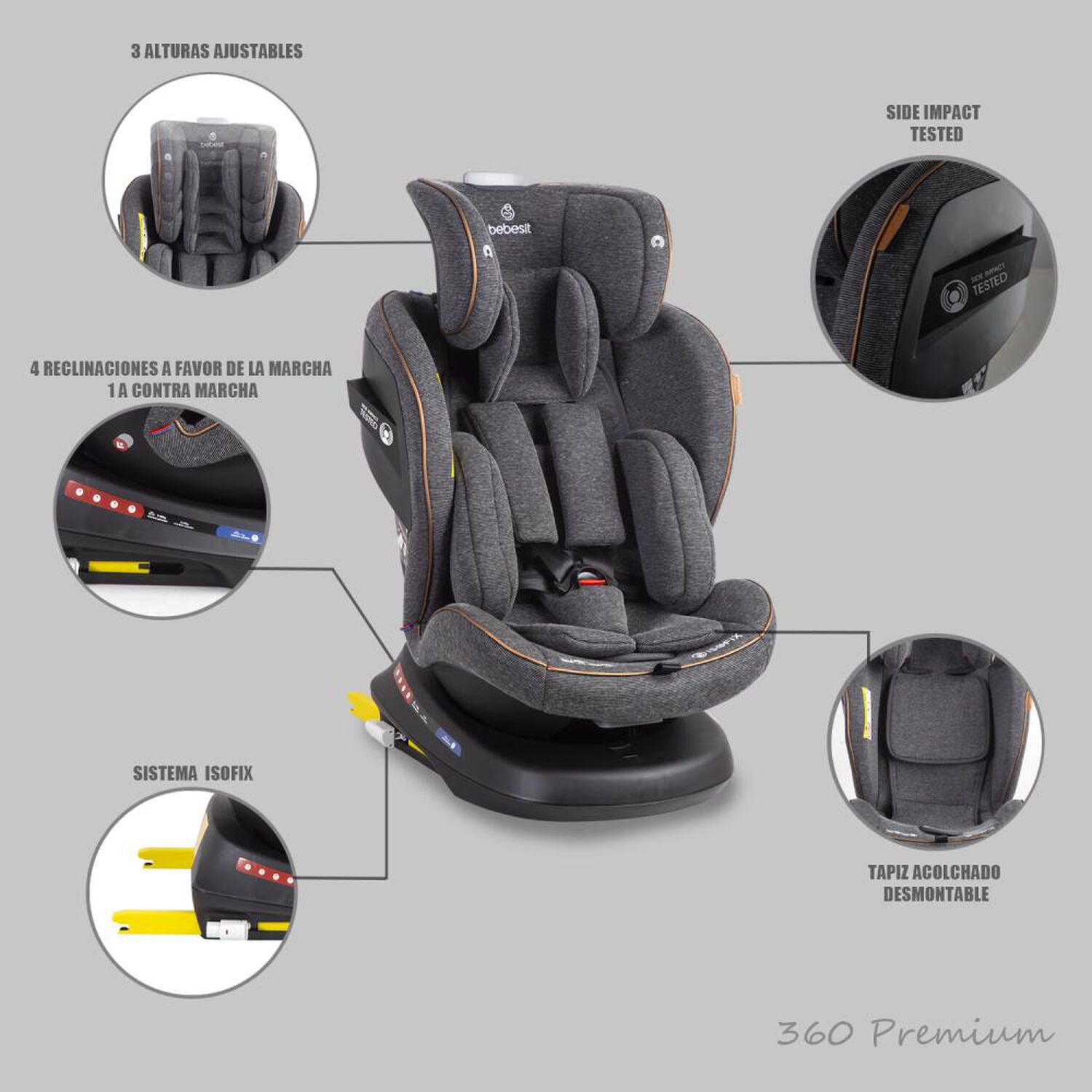 Silla De Auto Bebesit Convertible Isofix Supra 360&ordm; Premium Gris image number 10.0