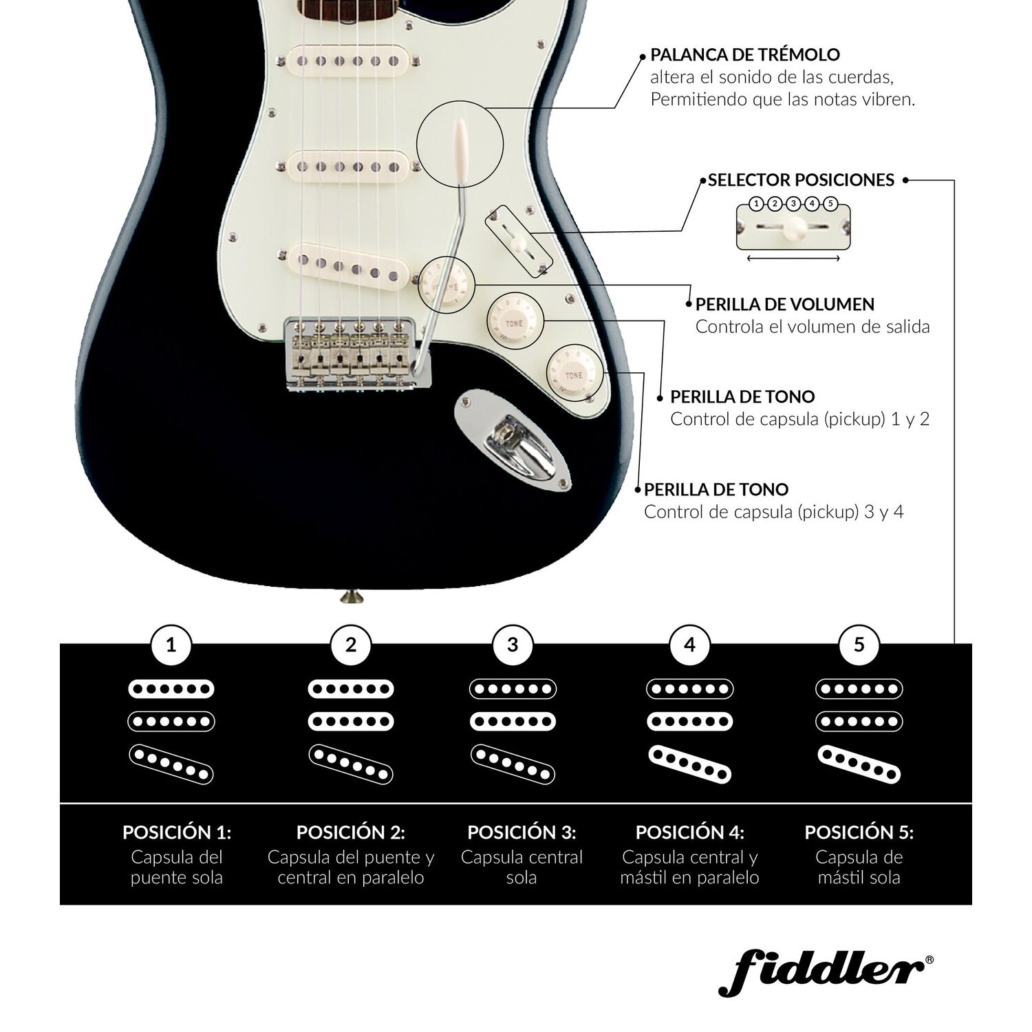 Combo Guitarra El&eacute;ctrica Negra + Amplificador Fiddler image number 5.0