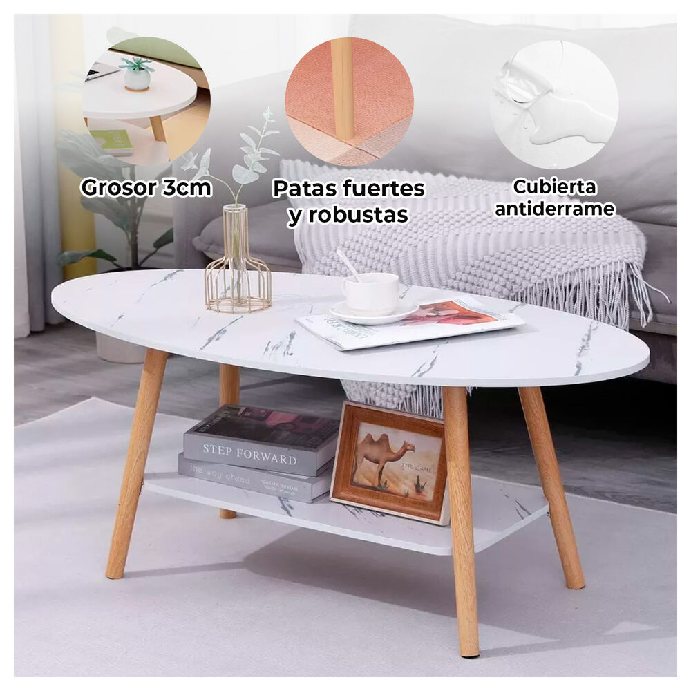 Mesa De Centro Elegante Para Sala Dise&ntilde;o N&oacute;rdico Con Efecto M&aacute;rmol image number 1.0