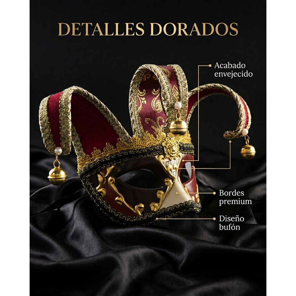 M&aacute;scara Buf&oacute;n Unisex Con Cascabeles Para Fiesta image number 27.0