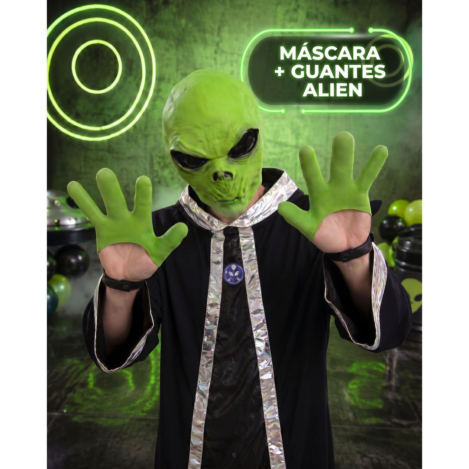 Mascara Marciano Con Guantes Alien Verde image number 1.0