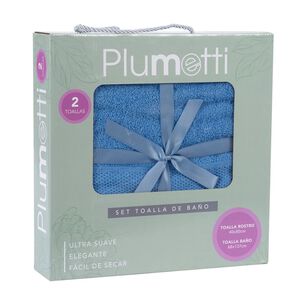 Set 2 Toallas Colorix 380 Grs Caja / Azul Plumetti