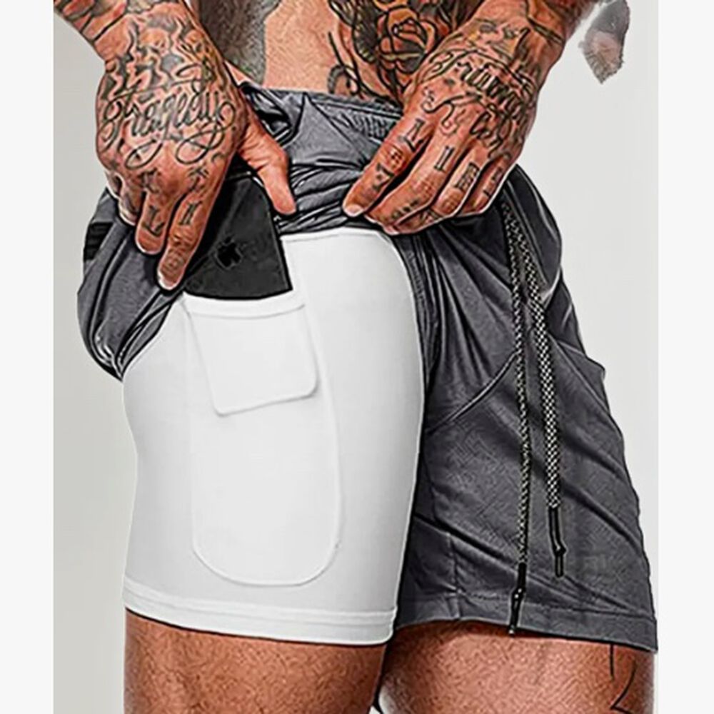 Short Gimnasio Con Licra Deportiva 2 En 1 Hombre Correr Gris L image number 0.0