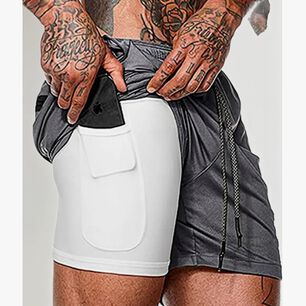 Short Gimnasio Con Licra Deportiva 2 En 1 Hombre Correr Gris L