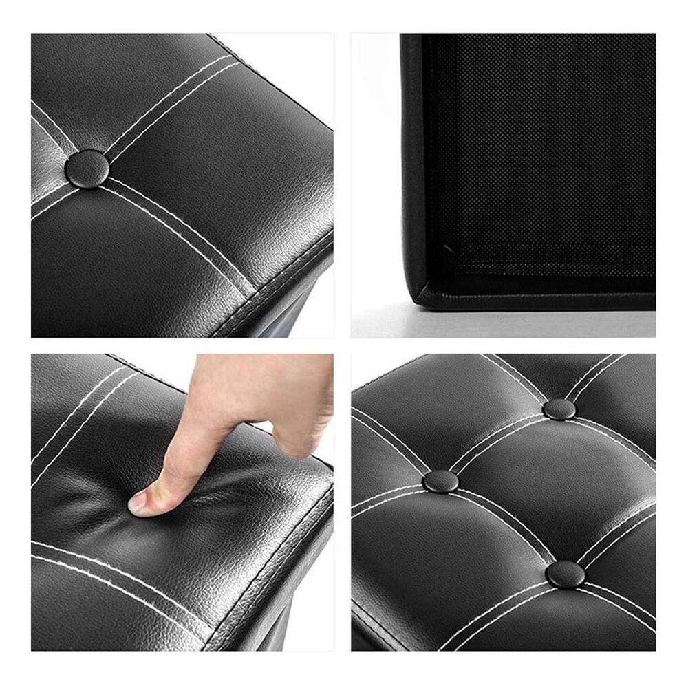 Puff Plegable Negro Almacenamiento Ecocuero 38cm Multifuncional image number 3.0
