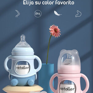 Mamaderas Con Chupetes Y Protector Lubabycas Azul