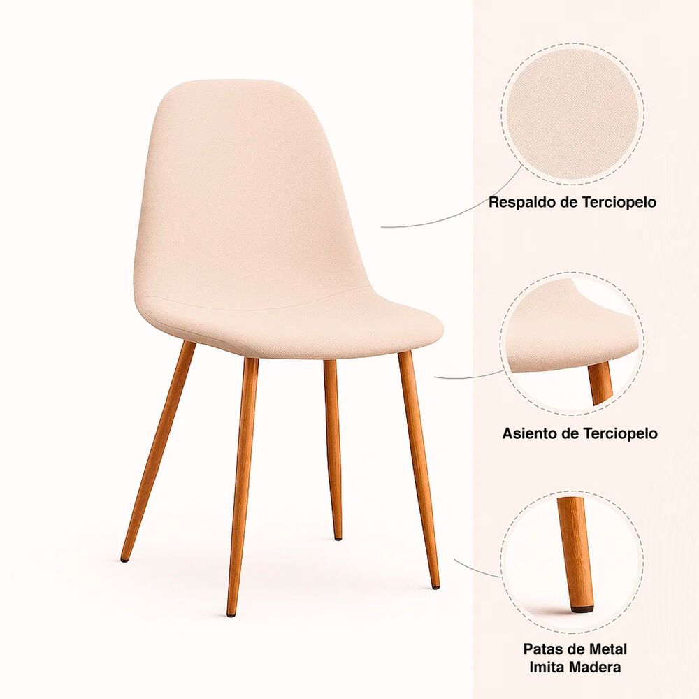 Pack De 4 Sillas Spoon Terciopelo - Crema image number 4.0