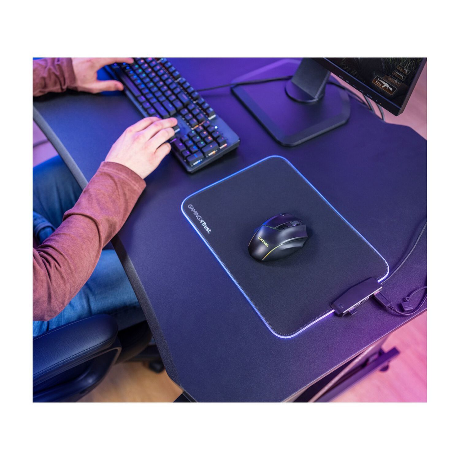 Mouse Pad Gamer Trust Glide L Rgb Con Hub Usb 4 Puertos image number 9.0