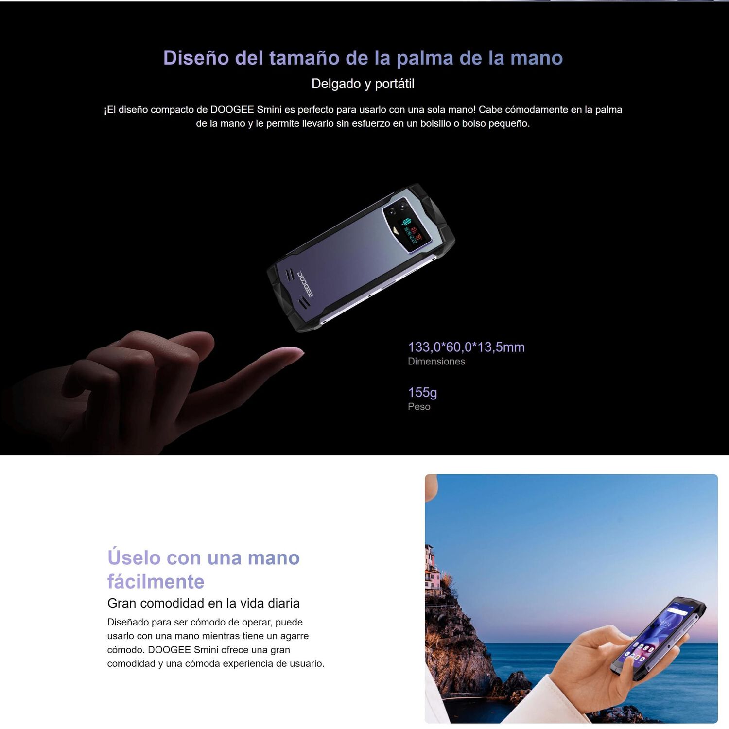Celular Rugged Doogee Smini Resistente A Golpes, Polvo, Humedad Y Agua / Graba Videos En 2k, Nfc, Pantalla Trasera, Peque&ntilde;o, Radio Fm image number 3.0