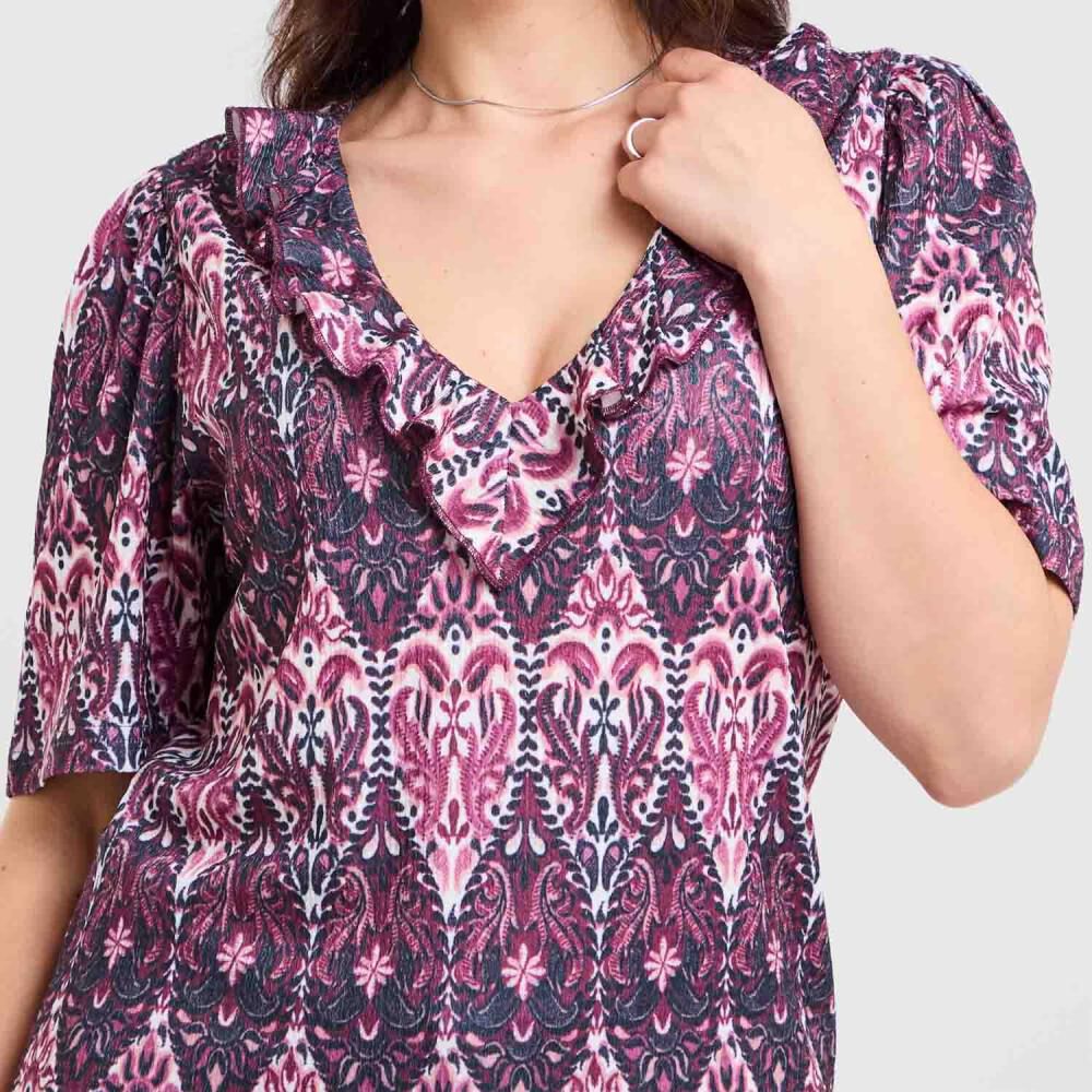 Blusa Full Print Manga Corta Cuello V Mujer Sexy Large image number 4.0