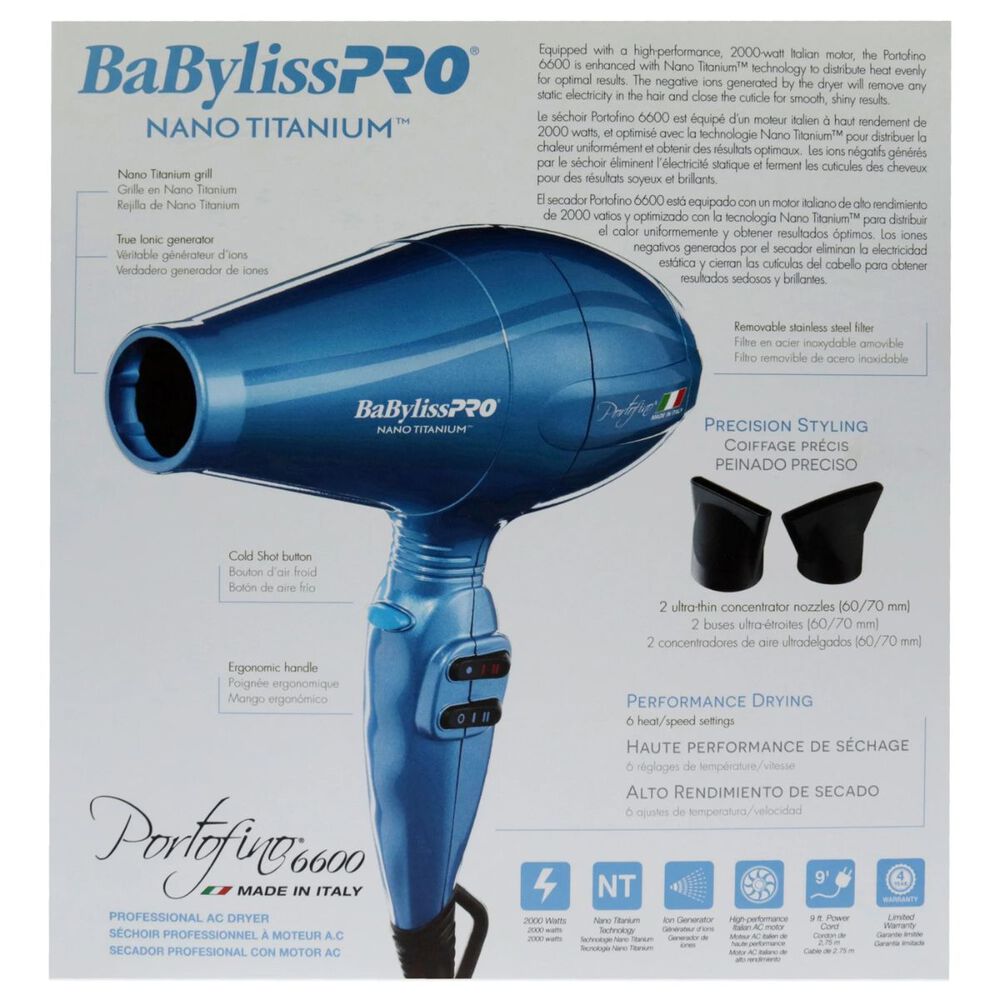 Secador De Pelo Nano Titanium Portofino 6600 Azul Babylisspro image number 2.0