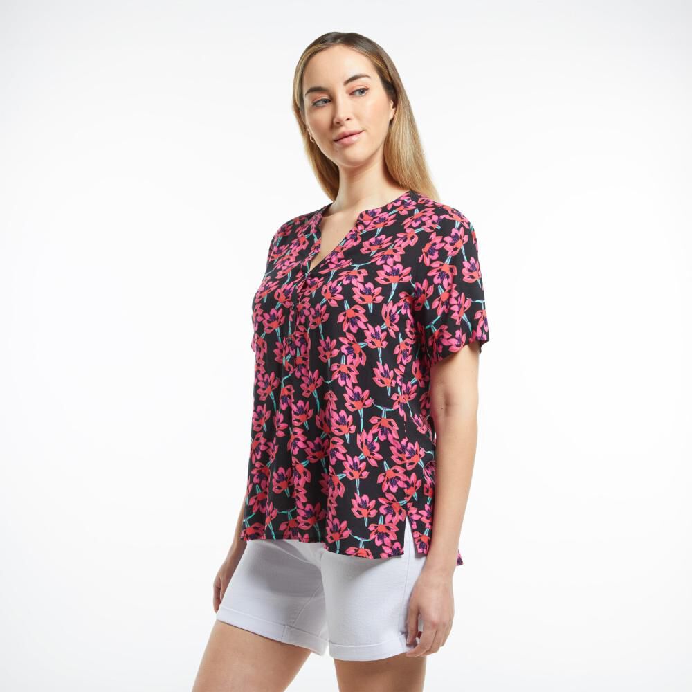 Blusa Full Print Flores Manga Corta Cuello Mao Mujer Geeps image number 2.0