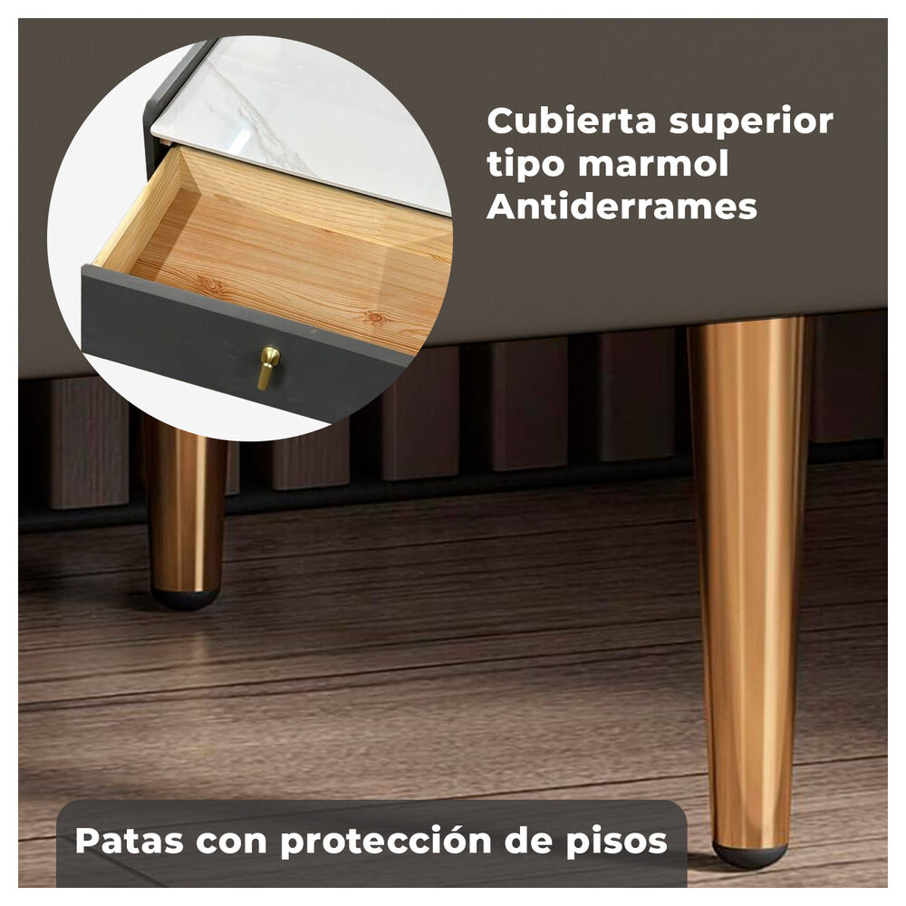 Velador Moderno 2 Cajones Con Patas Doradas Mesa De Noche De Lujo Para Dormitorio image number 4.0