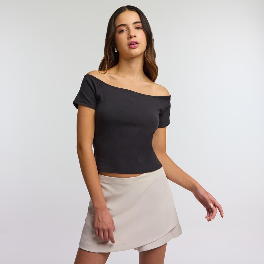 Polera Crop Manga Corta Con Hombros Descubiertos Cuello Redondo Mujer Freedom image number 0.0