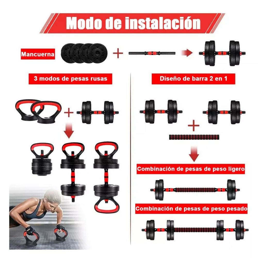 Set 15 Kg Mancuernas Ajustable Barra Y Kettlebell 3 En 1 image number 2.0