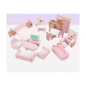 Set De Muebles De Madera Para Casa Mu&ntilde;ecas 22 Piezas Juego Color Rosa