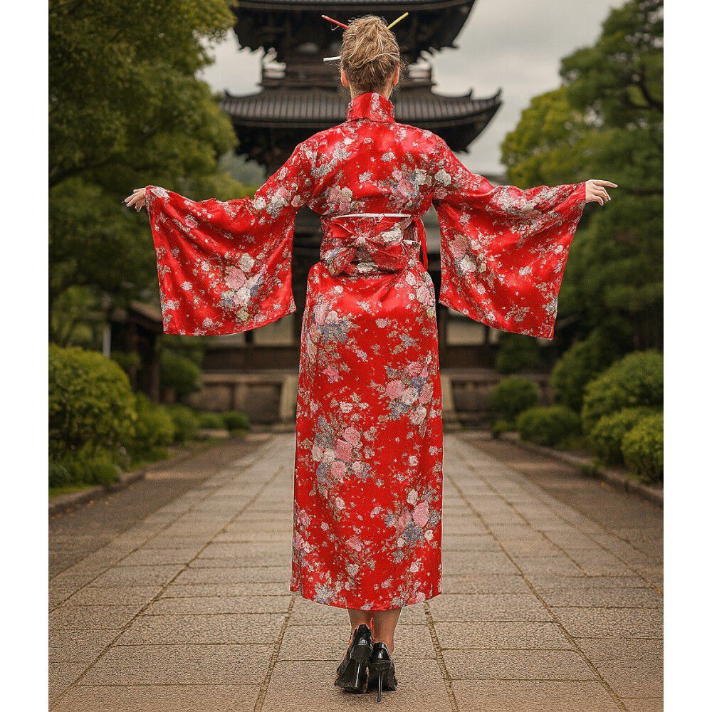 Kimono Elegante Tradicional Japon&eacute;s Mujer Obi Incluido image number 3.0