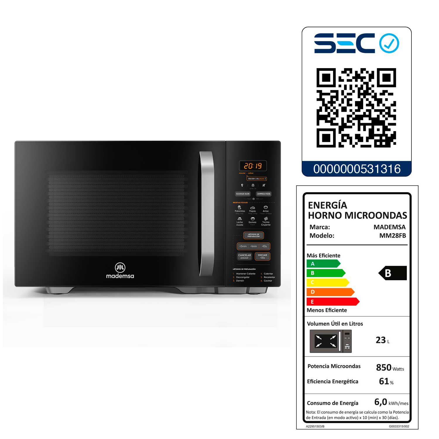 Microondas Mademsa MM28FB / 28 Litros / 850W image number 7.0