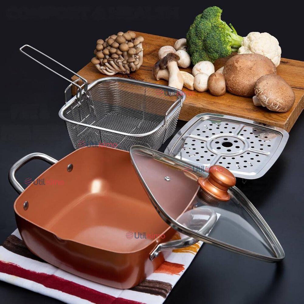 Sartén Antiadherente De Cobre Multiuso 3 En 1 Cesta Para Freír Vaporera image number 1.0