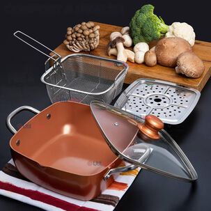 Sartén Antiadherente De Cobre Multiuso 3 En 1 Cesta Para Freír Vaporera