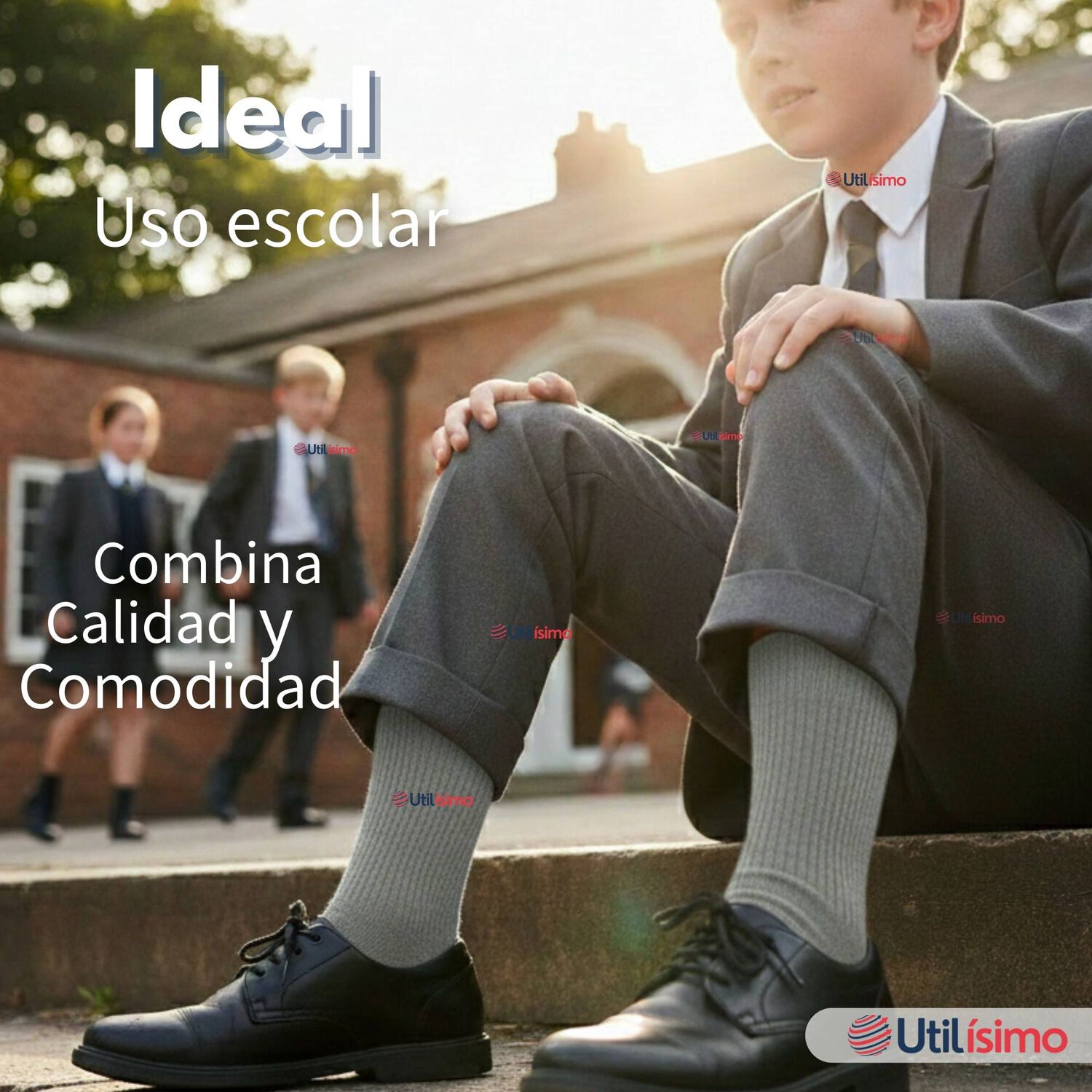 Pack 3 Calcet&iacute;nes Escolares Corto Acrilico Gris Ni&ntilde;o Juvenil image number 4.0