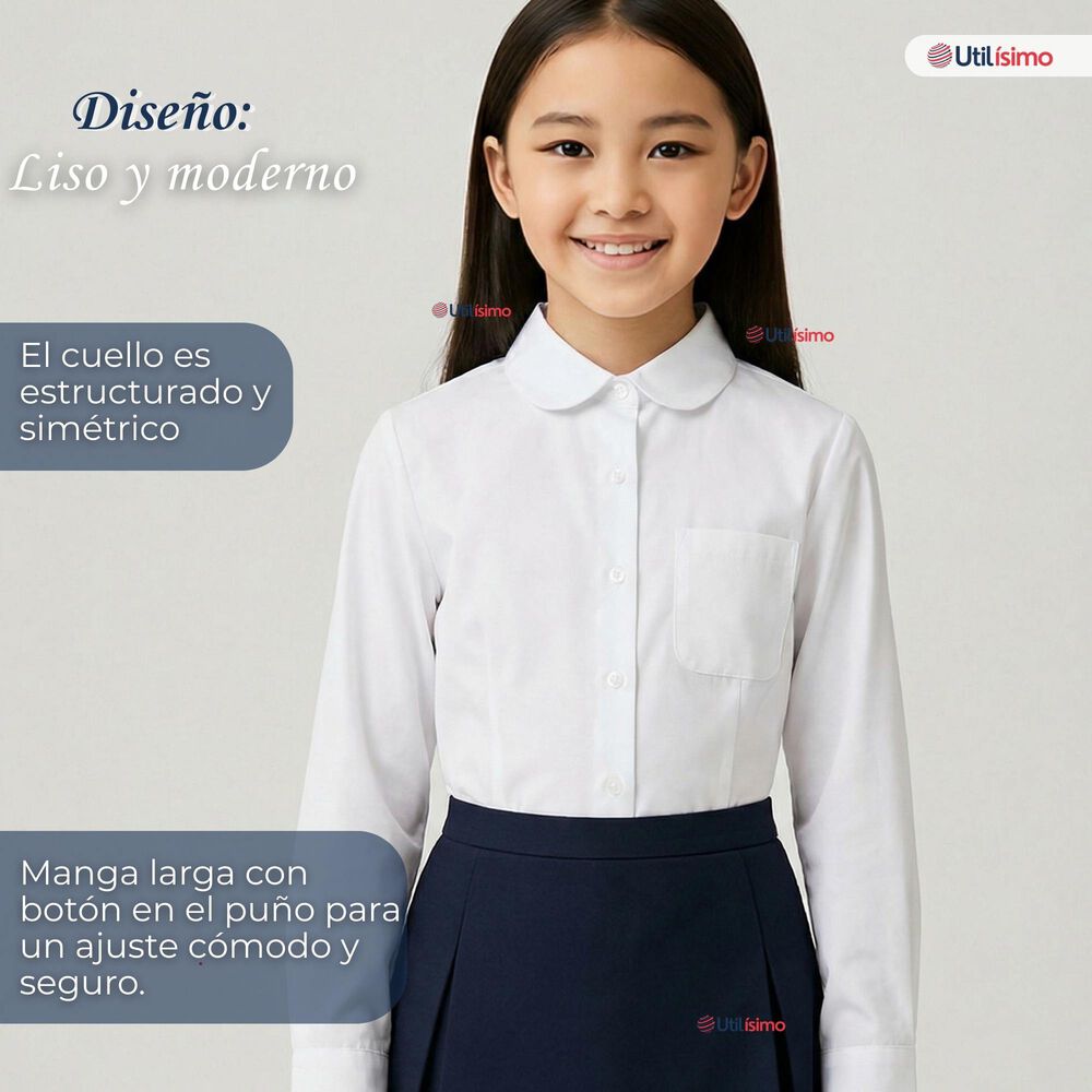 Pack 3 Blusas Escolares Camisa Blanca Manga Larga Colegio Para Ni&ntilde;as Y Juvenil image number 3.0